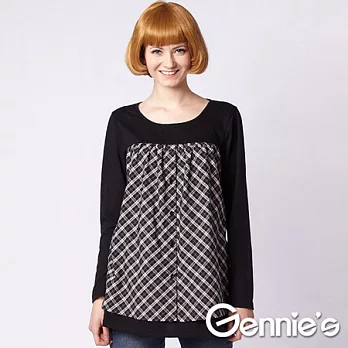 【Gennie’s奇妮】格紋拼接風格哺乳衣(GN019)M黑