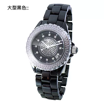 GECCU 義式風格8804 魅力鑲鑽 高精密陶瓷晶鑽腕錶(黑色)