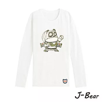 【J-Bear】JB002＊MIT 台灣製造 J-Bear新品牌【手繪熊裝機器飛行人長袖圓領T恤】白色 8號