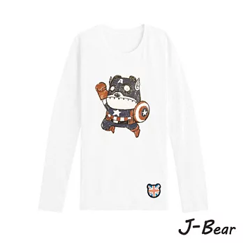 【J-Bear】JB003＊MIT 台灣製造 J-Bear新品牌【手繪熊美國隊長長袖圓領T恤】白色 8號