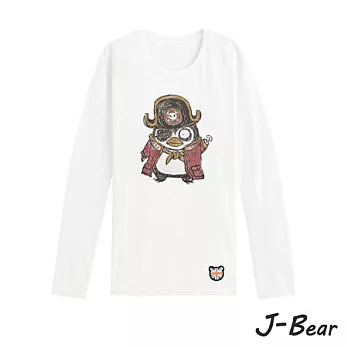 【J-Bear】JB006＊MIT 台灣製造 J-Bear新品牌【手繪熊海盜企鵝長袖圓領T恤】白色 8號
