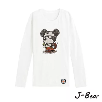【J-Bear】JB007＊MIT 台灣製造 J-Bear新品牌【手繪熊神探米奇長袖圓領T恤】白色 8號