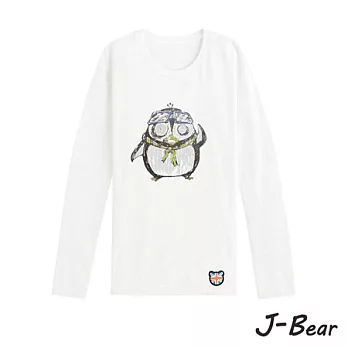 【J-Bear】JB009＊MIT 台灣製造 J-Bear新品牌【手繪熊來南極找企鵝長袖圓領T恤】白色 8號