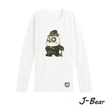 【J-Bear】JB010＊MIT 台灣製造 J-Bear新品牌【手繪熊富豪紳士長袖圓領T恤】白色 8號