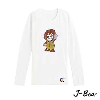 【J-Bear】JB012＊MIT 台灣製造 J-Bear新品牌【手繪熊麥當勞鬼娃怡吉長袖圓領T恤】白色 8號