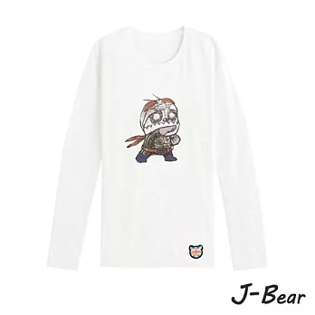【J-Bear】JB013＊MIT 台灣製造 J-Bear新品牌【手繪熊蒼蠅人出發長袖圓領T恤】白色 8號