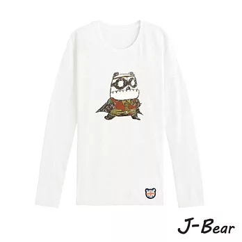 【J-Bear】JB014＊MIT 台灣製造 J-Bear新品牌【手繪熊神探小偷長袖圓領T恤】白色 8號