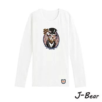 【J-Bear】JB018＊MIT 台灣製造 J-Bear新品牌【手繪熊牛頭梗紳士長袖圓領T恤】白色 8號