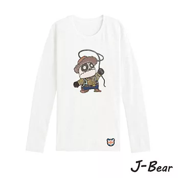 【J-Bear】JB019＊MIT 台灣製造 J-Bear新品牌【手繪熊牛仔很忙紳士長袖圓領T恤】白色 8號