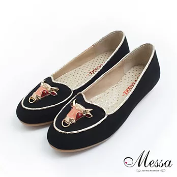 【Messa米莎】(MIT)希臘神話星座水鑽釦飾內真皮造型包鞋35黑色