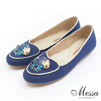 【Messa米莎】(MIT)希臘神話星座水鑽釦飾內真皮造型包鞋35藍色