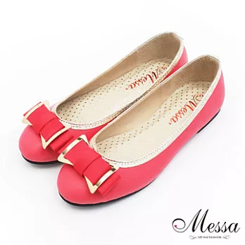 【Messa米莎】(MIT)法式甜心蝴蝶結內真皮平底包鞋35桃紅色