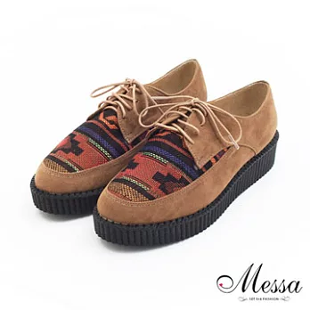 【Messa米莎】(MIT)韓版潮流民族風絨面內真皮厚底休閒鞋36棕色