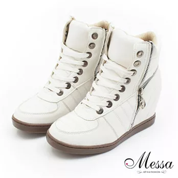 【Messa米莎】韓系女孩設計款雙側邊拉鍊心機內增高球鞋36白色
