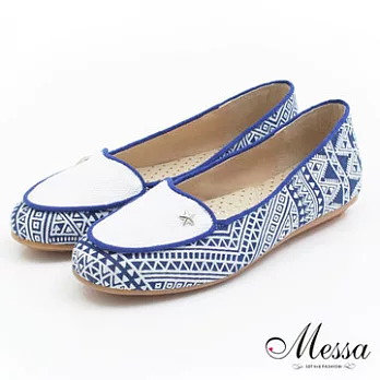 【Messa米莎】(MIT)民族風情星飾幾何圖騰內真皮懶人便鞋35藍色