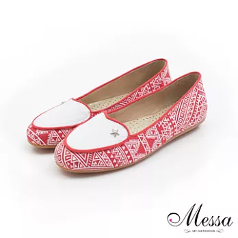 【Messa米莎】(MIT)民族風情星飾幾何圖騰內真皮懶人便鞋35紅色