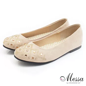 【Messa米莎】(MIT)低調奢華寶石水鑽裝飾內真皮平底包鞋39米色