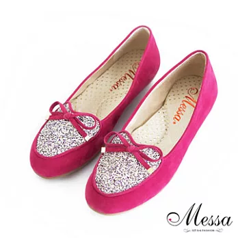 【Messa米莎】(MIT) 氣質蝴蝶結亮片超柔軟內真皮平底包鞋35桃紅色
