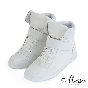 【Messa米莎】(MIT) 韓版仿麂皮綁帶內增高休閒鞋35白色