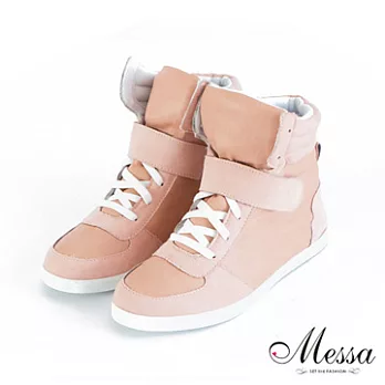【Messa米莎】(MIT) 韓版仿麂皮綁帶內增高休閒鞋35粉紅色