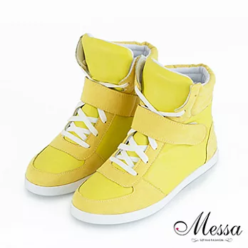 【Messa米莎】(MIT) 韓版仿麂皮綁帶內增高休閒鞋35黃色