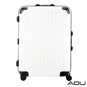 AOU微笑旅行 29吋 TSA鋁框鎖PC鏡面行李箱 專利雙跑車輪 (純淨白) 99-048A