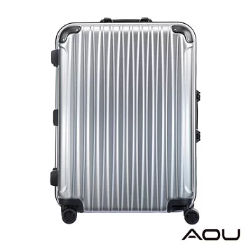 AOU微笑旅行 29吋 TSA鋁框鎖PC鏡面行李箱 專利雙跑車輪 (銀灰) 99-048A