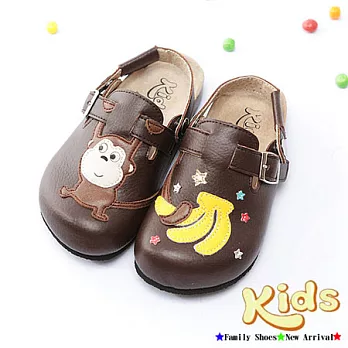 Kids猴子摘香蕉前包後空勃肯風鞋~咖色兒童款25咖色