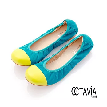 【OCTAVIA】半個馬卡龍 雙色拼接圓頭麂皮娃娃鞋 -36螢黃藍
