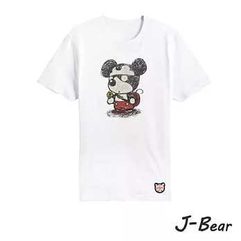 【男人幫 Man’s Shop】JJ007＊MIT 台灣製造 J-Bear新品牌【手繪熊神探米奇短袖圓領T恤】白色 兒童8號