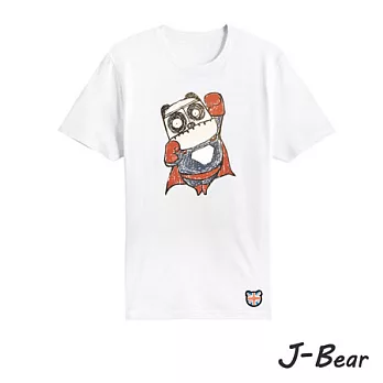 【男人幫 Man’s Shop】JJ001＊MIT 台灣製造 J-Bear新品牌【手繪熊裝超人短袖圓領T恤】白色 兒童8號