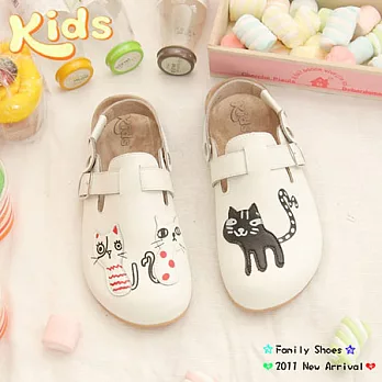 【Kids】貓咪俱樂部前包後空勃肯風鞋-白色兒童款29白色