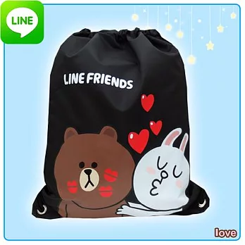 【LINE FRIENDS】㊣版授權 俏麗束口後背袋(四款)黑色甜蜜款