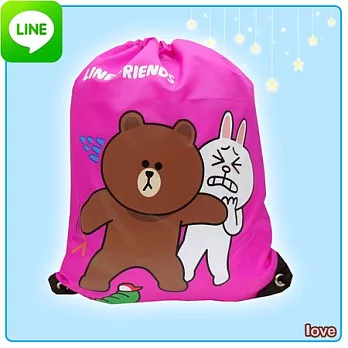 【LINE FRIENDS】㊣版授權 俏麗束口後背袋(四款)桃紅色