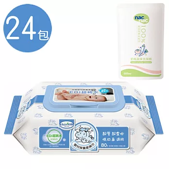 【貝恩】天然EDI超純水柔濕巾(80抽1箱)+Nac Nac奶瓶清潔劑補充包600ml