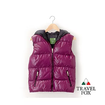 【Travel Fox 女裝】旅狐衣 雙色調保暖超纖連帽背心 -M葡萄紫黑