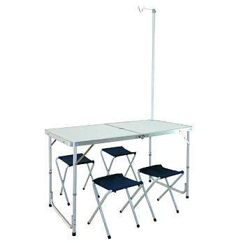 【LIFECODE】007鋁合金箱型行動折疊桌-附燈架+4張帆布椅