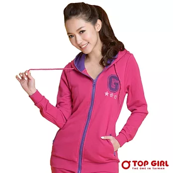 【TOP GIRL】女生字母縮寫針織連帽外套(沉穩紅)M沉穩紅