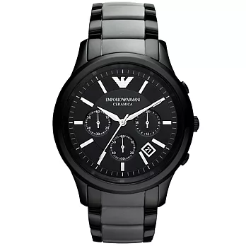 EMPORIO ARMANI 新世紀雙色三眼陶瓷腕錶-黑