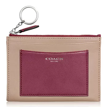 COACH 簡約造型多功能鑰匙圈/零錢包_卡其/紅色