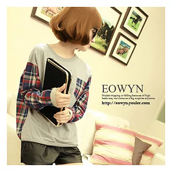 EOWYN。英倫風格子拼接休閒衛衣(現貨)淺灰
