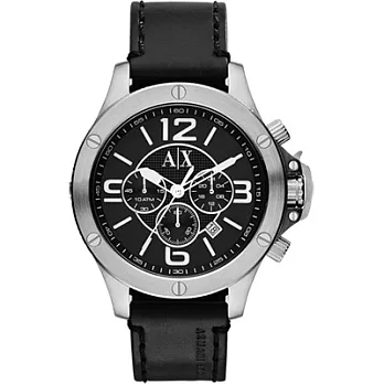 A│X Armani Exchange 卓見品味時尚都會三眼腕錶(皮帶-黑)