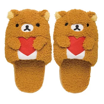 San-X 拉拉熊紅粉愛心系列毛絨室內拖鞋。懶熊