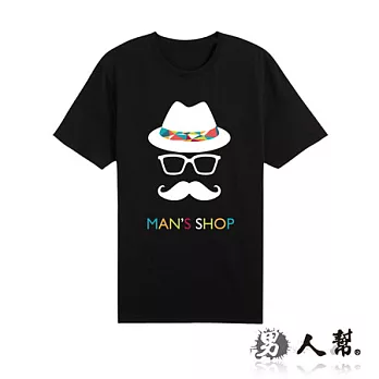 【男人幫Man’s Shop】MR001＊MIT製造 【純棉短袖圓領T恤-美式經典塗鴉翹鬍子】黑色 兒童8號