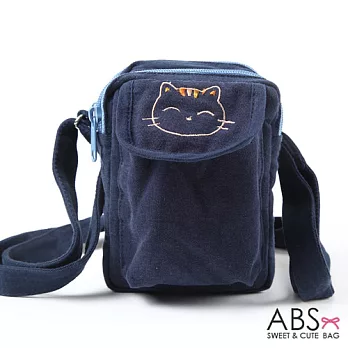 ABS貝斯貓 微笑貓咪可愛拼布 魔鬼氈翻蓋小側背包 (海藍) 88-177