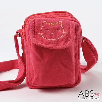 ABS貝斯貓 微笑貓咪可愛拼布 魔鬼氈翻蓋小側背包 (嫩粉) 88-177