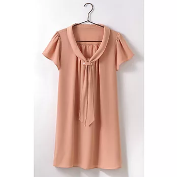 【cecile】氣質仿領巾長版短袖上衣L桃粉色