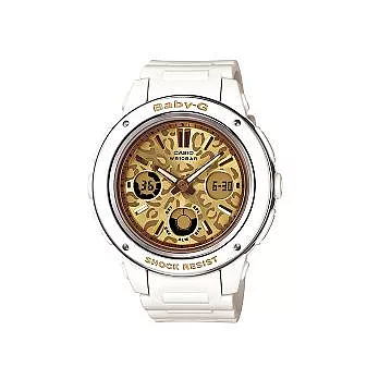 BABY-G 豹紋的狂野風格時尚運動超限量雙顯腕錶-白-BGA-150LP-7A