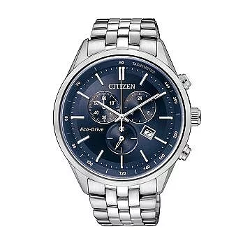 CITIZEN Eco-Drive 熱血菁英群三眼計時光動能腕錶-藍-AT2140-55L