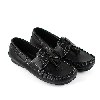 ◤Green Phoenix◥荔枝紋休閒車縫線帆船休閒鞋37黑色